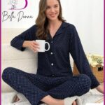 بيجامة-خريفى-قطن-ازرق-غامق-منقط-ابيض-ماو_ستور