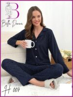 بيجامة-خريفى-قطن-ازرق-غامق-منقط-ابيض-ماو_ستور