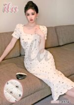 فستان-بيتى-قطن-لون-ابيض-نقشة-اسود-ماو_ستور