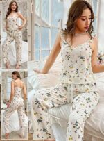 بيجامة-قطن-صيفي-بحمالات-اببيض-مزين-بالورد-مقاس-موحد-ماو_ستور