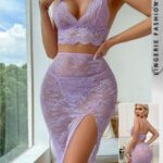 لانجيري 2 قطعة شفاف بفتحة جانبية بنفسجي