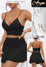 لانجيري قطعتين توب وجيبة مفتوح الصدر اسود