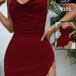 Red lingerie with open back and side slit