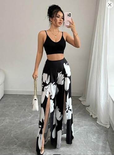 طقم-بيتى-بلوزة-قصيرة-سوداء-مع-تنورة-ماكسي-طويلة-بطبعة-زهور-ماو_ستور