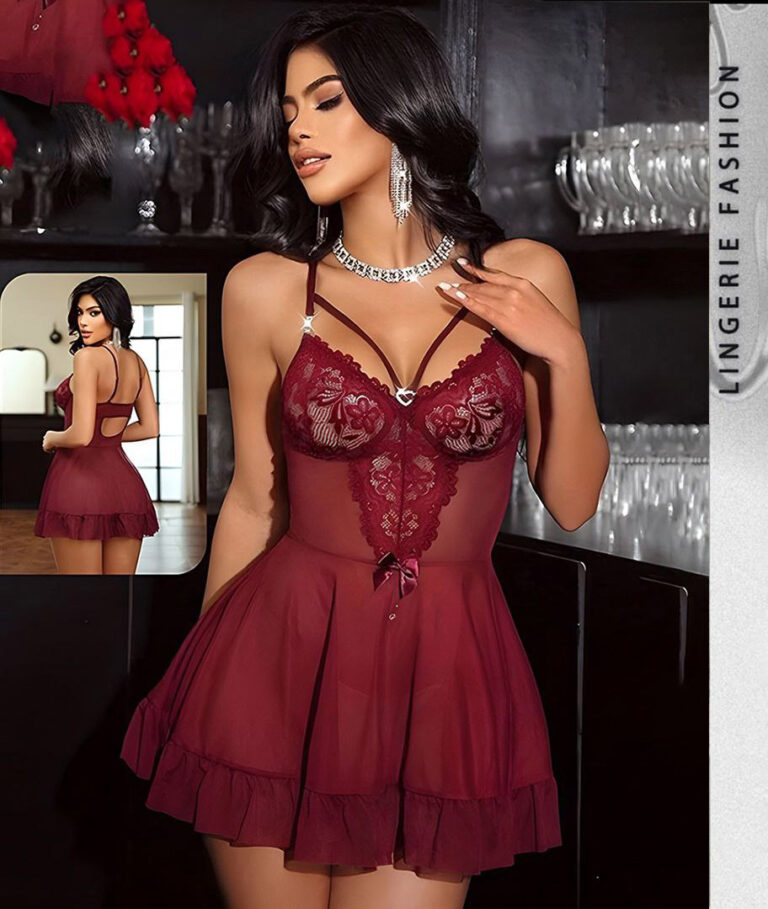 لانجري-احمر-غامق-شفاف-مفتوح-الصدر-مزين-بفيونكة-ماو_ستور