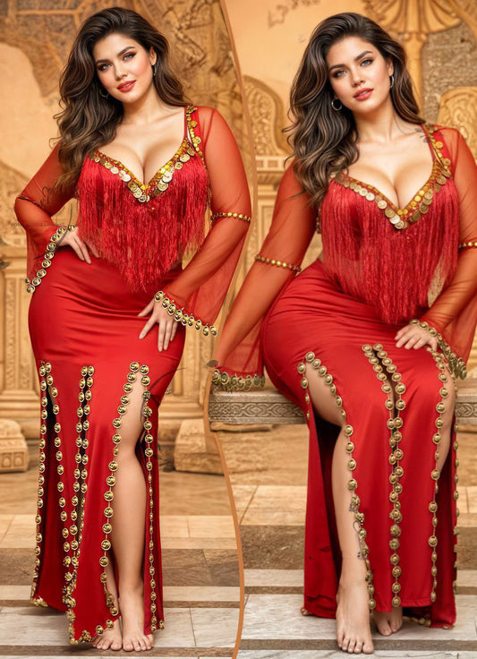 جلابية-رقص-شرقى-مثيرة-مزينة-بالترتر-الذهبي-ماو_ستور