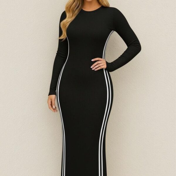 فستان-قطن-بيتى-ماكسي-طويل-سادة-بخطوط-جانبية-ماو_ستور