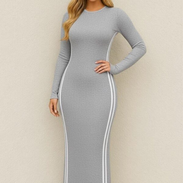 فستان-قطن-بيتى-ماكسي-طويل-سادة-بخطوط-جانبية-ماو_ستور