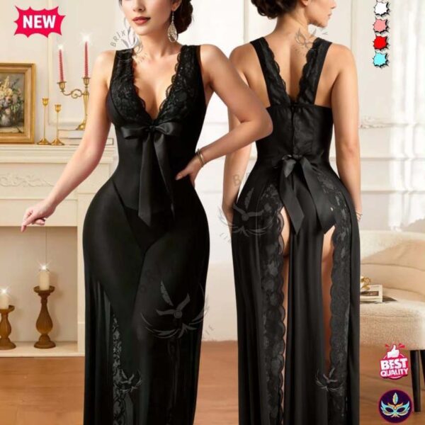 لانجري-طويل-بفيونكة-عند-الصدر-وفتحة-خلفية-ماو_ستور